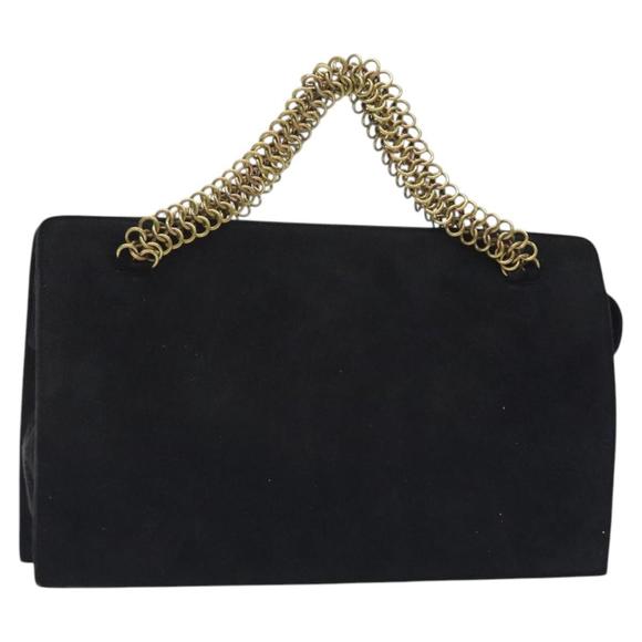 PRADA Chain Hand Bag Suede Black Gold Auth 126790 - Picture 1 of 16
